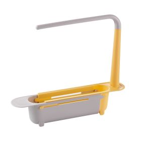 1pc Telescopic Sink Storage Rack Holder; Adjustable 2-in-1 Sink Organizer; Expandable Sink Basket; Sink Drain Rack; Sink Tray; Sponge Holder+Dish (Color: Yellow)